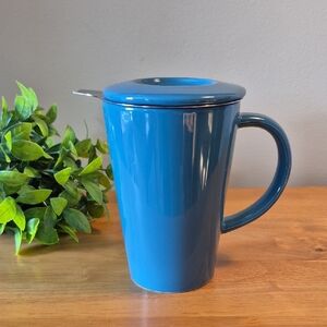 DAVIDS TEA Teal Ceramic Lidded 'Perfect Mug' With Stainless Steel Tea Infuser